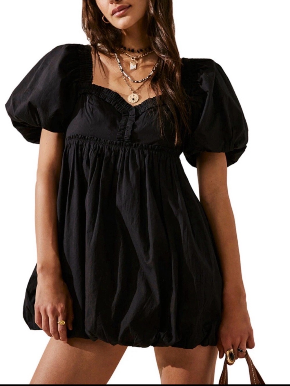 Free People Rendezvous Me Puff Sleeve Babydoll Bubble Mini Dress S